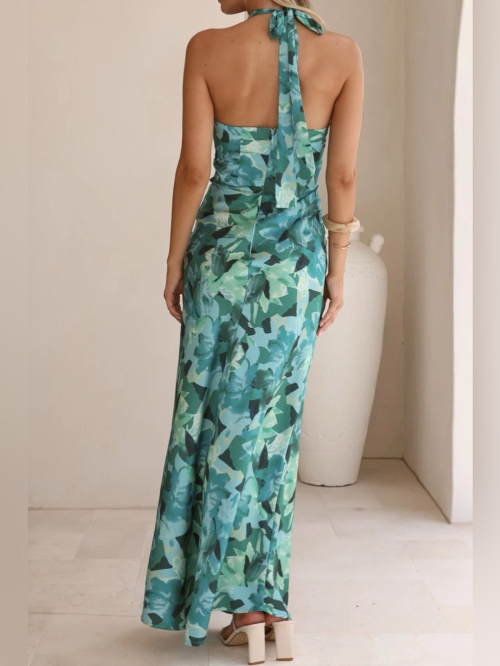 Halter Maxi Dress in Teal Floral Print - Picture 2 of 3